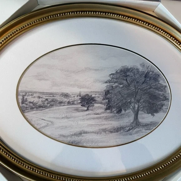 Hearth & Hand Horizontal Oval Gold Framed Landscape Sketch Wall Art 12”x16” NIP - Picture 4 of 8